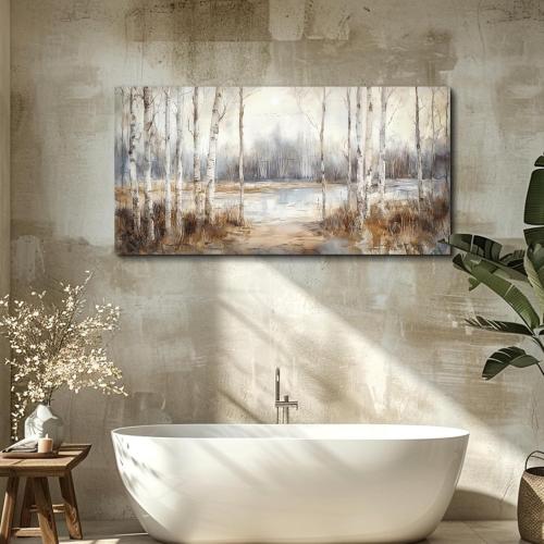 Large Wall Decor for Living Room Stretched and Framed Canvas Wall Art for Office Wall Decorations for Bedroom Birch Forest Painting by The Lake Picture Home Decor Ready to Hang