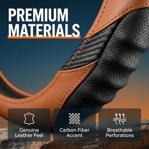 18 Inch Semi Truck Steering Wheel Cover for Freightliner Cascadia, Kenworth T680 T880, Peterbilt 579 & Volvo VNL – Heavy Duty Anti-Slip Leather Grip for Big Rig Class 8 Trucks – Brown