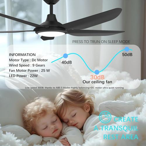 52 Inch Large Outdoor Ceiling Fans with Lights, High CFM Waterproof Blades for Covered Patio, 9 Speed Remote Control Dimmable LED Light, Angled Mount Easy Install