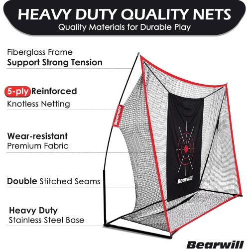 Bearwill Golf Net, 10x7ft Heavy Duty Golf Practice Nets with Mat, Target Cloth, 7 Tees, 6 Balls, Carry Bag for Backyard Driving Chipping Indoor Outdoor Training ‼️mild scratches ‼️