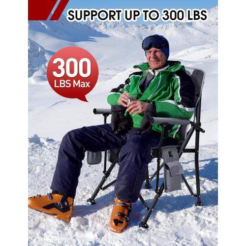 Docusvect Heated Camping Chair for Adults, Heats Back and Seat, 3 Heat Levels, Fully Padded Heated Folding Chair for Outdoor Sports with Cup Holder, Rich Pockets, Battery NOT Included