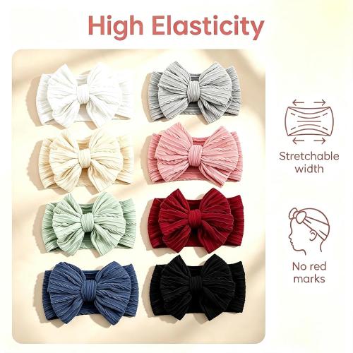 8 Pcs Baby Bows Headbands Soft Nylon Hairbands Super Elastic Headband Hair Accessories For Baby Girls Infant Toddler Essentials (8 Color-Warm)