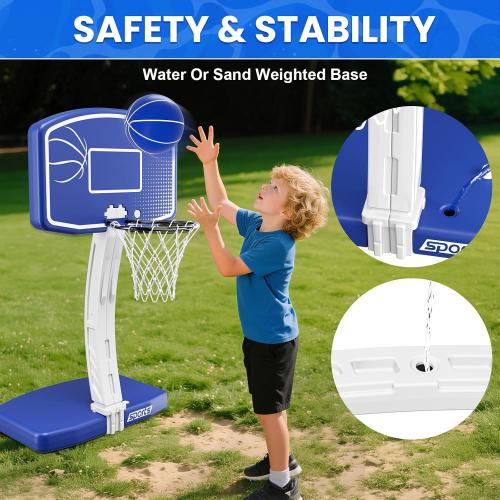 Large Pool Basketball Hoop Poolside, Swimming Pool Basketball Game for Inground Pools, Water Basketball for Pool with 2 Balls and Pump, Summer Outdoor Toys for Kids Teens Adults