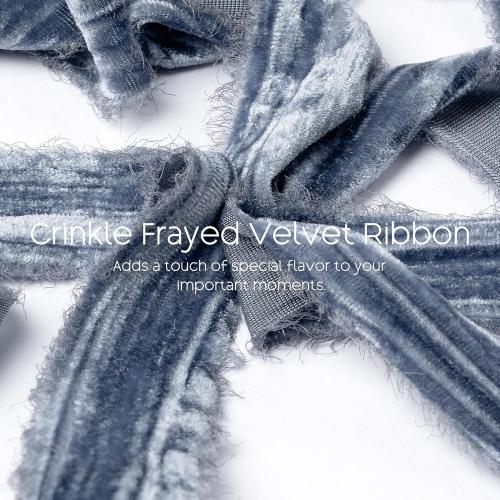 Dusty Blue Velvet Ribbon 1-1/2 Inch x 6 Yd Crinkled Handmade Frayed Vintage Ribbons for Christmas Gift Wrapping Tree Home Decor Wreath Craft Ornaments