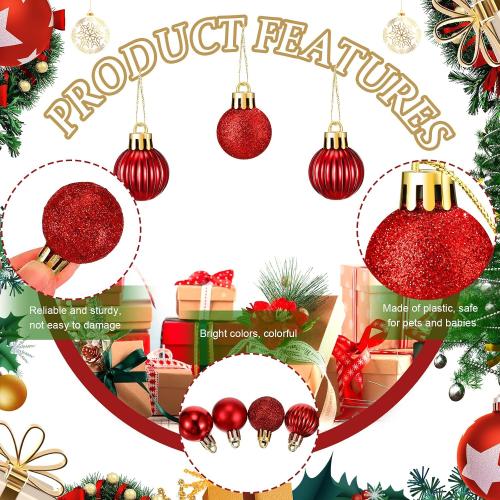 Sumind 48 Pieces Christmas Mini Balls Ornaments 1.2 Inch Miniature Glitter Balls Xmas Tree Small Hanging Decorations Pendants for Holiday Party Wedding Home DIY Craft Decor(Classic Style,Red)
