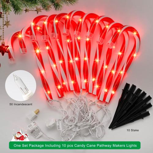 Christmas Candy Cane Pathway Markers Lights, Candy Canes Lights Outdoor, 10 inch Set of 10 Pack Christmas Candy Cane Lights Decorations Yard Candy Cane Pathway Lights, Lighted Candy Cane Decor Garden