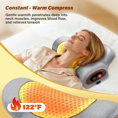 Rechargeable 3-in-1 Neck Massager Pillow with Heat,Vibration & Air Traction - Heated Neck Pillow Massage Hump Soothing Neck Relaxation, Posture Support & Stress Relief