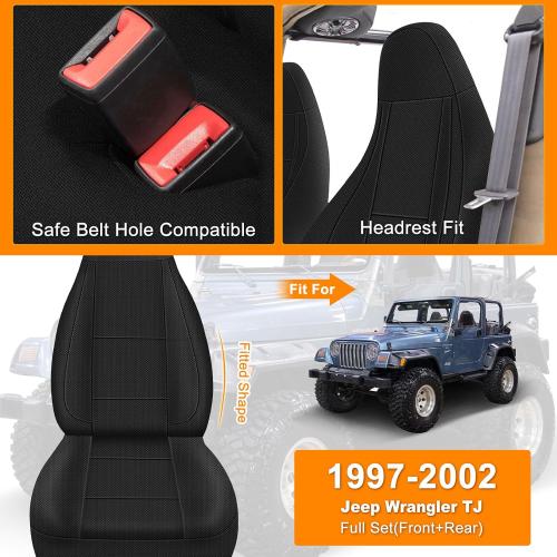 Seat Covers Compatible with Jeep Wrangler TJ 1997-2002 Full Set, Air-Mesh Breathable Automotive Cover Cushion Accessories (All Black)