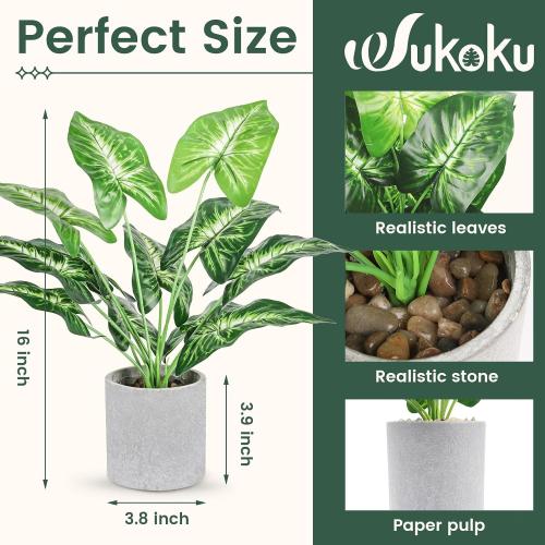16 Small Fake Plants Artificial Tropical Faux Plants Indoor Desk Plant for Home Office Kitchen Shelf Sage Green Decor