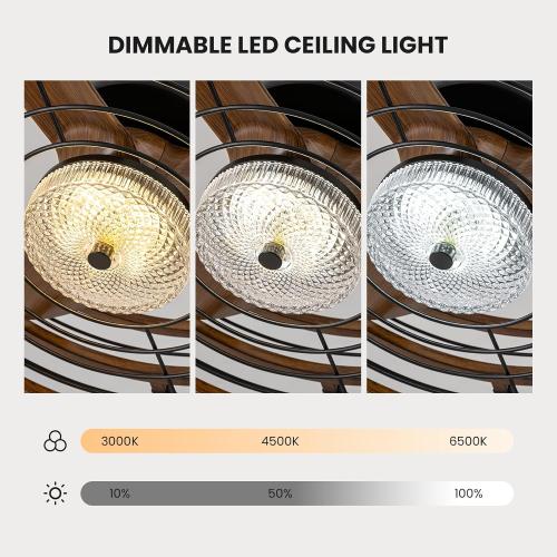 Outdoor Ceiling Fan with Lights, 23‘’ Waterproof Gazebo Fan with Remote Control Smart App, Plug in Caged Ceiling Fan for Patios, Pergola Porch