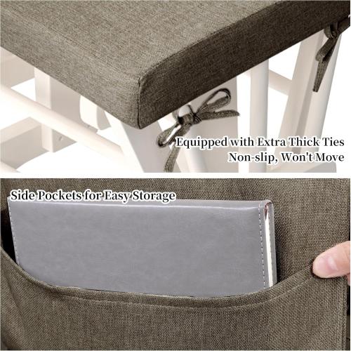 HOMBYS Glider Rocker Replacement Cushions with Storage Side Pocket,Linen-Like Fabric, Foam & Microfiber Filling, Non-Slip & Washable,Thickened & Supportive for Glider Rocking Chair (Coffee)