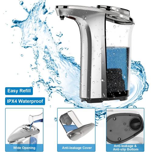 Automatic Soap Dispenser, Touchless Dish Soap Dispenser 17oz/500ml with Infrared Sensor, 5 Adjustable Soap Levels, Liquid Dispenser for Bathroom Kitchen (Silver)