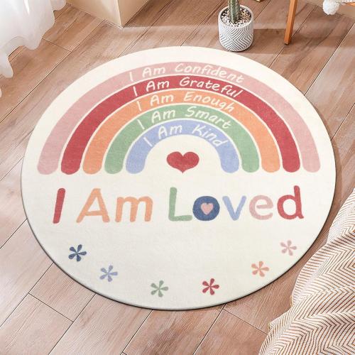 Topotdor Boho Rainbow Round Rug,Washable Kids Rug Ultra Soft Colorful Nursery Rug for Calming Corner Home Bedroom Playroom Decor,63 Round