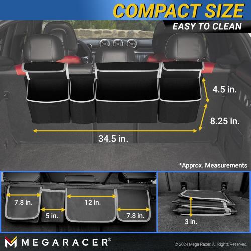Black and Grey Mega Racer Compact Hanging Trunk Organizer