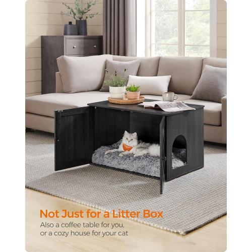 Feandrea Cat Litter Box Enclosure, Litter Box Furniture Hidden with Removable Divider, Indoor Cat House, End Table, 31.5 x 20.9 x 19.7 Inches, Ink Black UPCL002B01