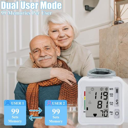 TOPBOMED Electronic Blood Pressure Monitor,Wrist Blood Pressure Monitor 2x99 Reading Memory for Adults Wrist BP Monitor with Carrying Case for Home Use
