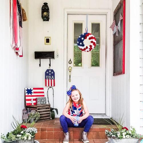 Silk Roses 4th of July Wreath, Red White Blue Patriotic Wreaths for Front Door, Memorial & Independence Day Decorations, Americana Decor for Front Porch Wall Window Indoor Outdoor (13”)