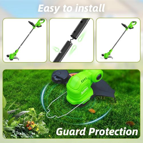 GREEN 12-inch 20V Cordless String Trimmer with Charger, 2 X 2.0Ah Battery Powered Grass Mover with Auto Line Feed, 2 in 1 Lawn Edger with 8 Pcs Grass Cutter Spool Line and 2 Spool Cap, Green