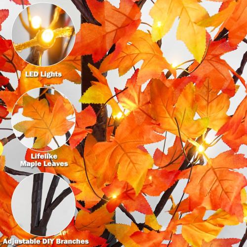 3 Pack Lighted Maple Tree, 4FT 5FT 6FT Artificial Fall Tree With 216 Lights and Timer for Autumn Home, Living Room, Patio, Porch, Garden, Wedding Indoor Outdoor Decor