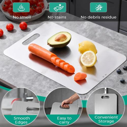 Katori Titanium Cutting Board - Upgraded 100% Pure Titanium Cutting Boards for Kitchen Non Toxic, Double Sided Food Grade Hygiene Non Moldy Dishwasher Safe Meat Fruit Metal Board (2PC 9x13.5 Inch)