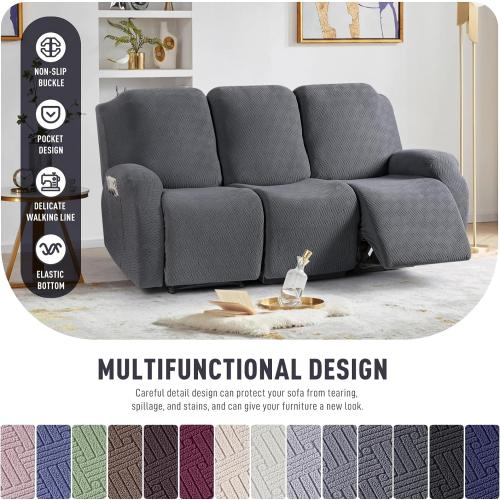 KinCam Recliner Sofa Covers, Stretch Reclining Couch Covers, Recliner Sofa Slipcovers Stripe Jacquard Recliner Couch Cover Furniture Protector Covers for Pet Kid (3 Seater, Dark Gray)