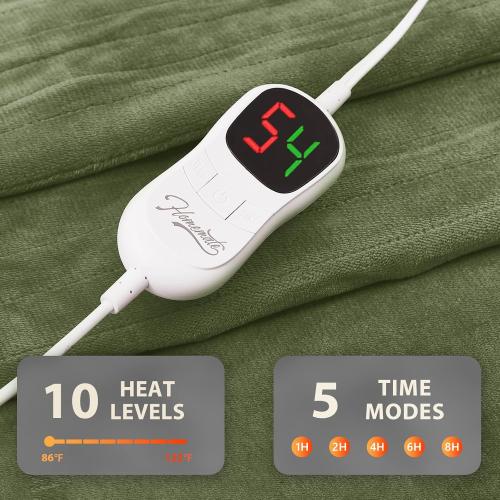 Homemate Electric Heated Blanket Queen Size - 84x90 Heating Blanket Queen Size Dual Control 1/2/4/6/8 Hours Auto-Off 10 Heat Level Over-Heat Protection Flannel Sherpa ETL Certification