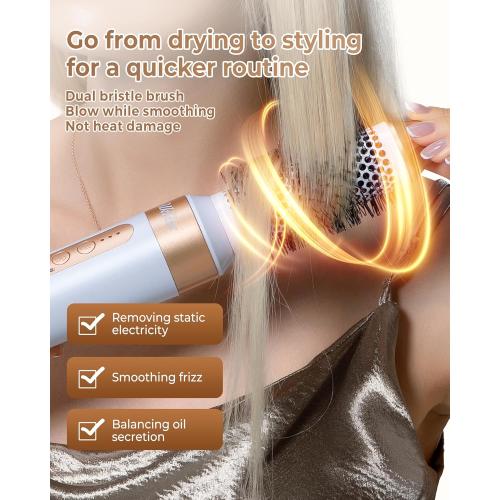 UKLISS Hair Dryer Brush 7 in 1，110000 RPM Hair Dryer with Diffuser for Curly & Twisted Hair Professional Ionic Brush Blow Dryer for Salon-Quality Styling, White Gold