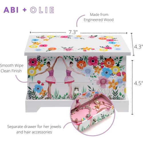 ABI   OLIE Ballerina Jewelry Box for Girls, Musical Jewelry Box, Kids Music Boxes - Perfect Dance Recital & Birthday Gifts for Girls 4-6 and 6-12