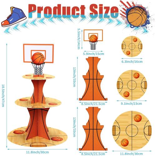 Nuenen Basketball Theme Cupcake Stand Party Decorations,3 Tier Sports Theme Party Favor Display Cupcake Holder Basketball Baseball Sports Birthday Tower Centerpieces for Table Decor Supplies