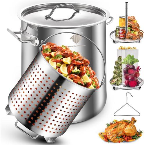 ARC 40QT Stainless Steel Stockpot for Seafood Crawfish Crab Boil-Turkey Fryer Pot with Basket Divider Hook and Steamer Rack, Lobster Shrimp Outdoor Cooking-Steaming-Home Brewing