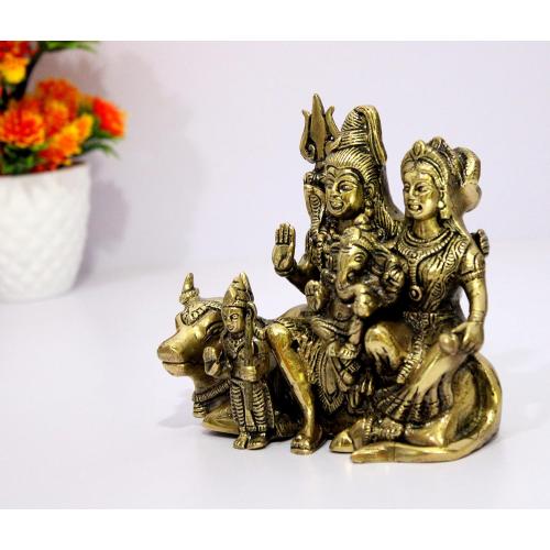 eSplanade Brass Shiv Parivar, Shiva Parvati, Shiva, Bholenath, Shankar Parvati with Ganesha Nandi Murti Moorti Idol Statue Sculpture - 5.5 Inches