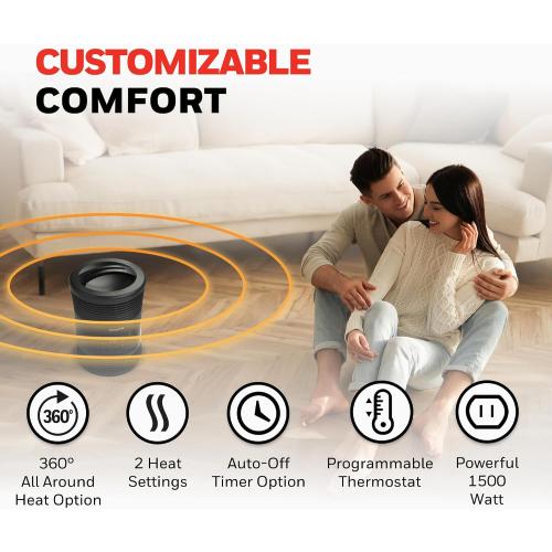 Honeywell HHF370B 360 Degree Surround Fan Forced Heater with Surround Heat Output Charcoal Grey Energy Efficient Portable Heater with Adjustable Thermostat & 2 Heat Settings , Black