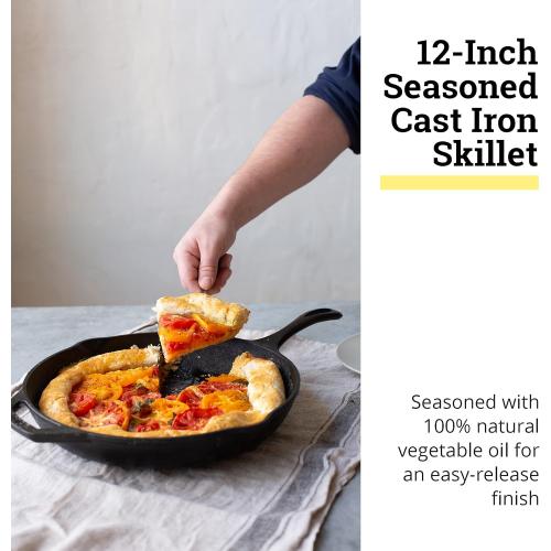 Lodge 12 Cast Iron Skillet - Chef Collection - Perfect Sear - Ergonomic Handles - Superior Heat Retention - Cast Iron Cookware & Skillet