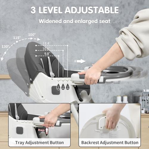 Baby High Chair, 6 in 1 Convertible High Chairs for Babies and Toddlers with 5-Point Safety Harness,Foldable High Chair for Space-Saving, Adjustable Dining Tray,Backrest & Height,Easy to Clean Surface