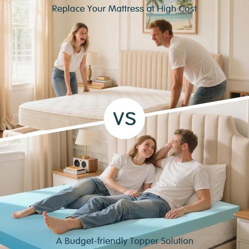 SyMax Queen Mattress Topper, Gel Infused Memory Foam Mattress Topper, Soft Bed Topper Mattress Pads for Bed, Sofa, RV, CertiPUR-US Certified, Blue, 3 Inch