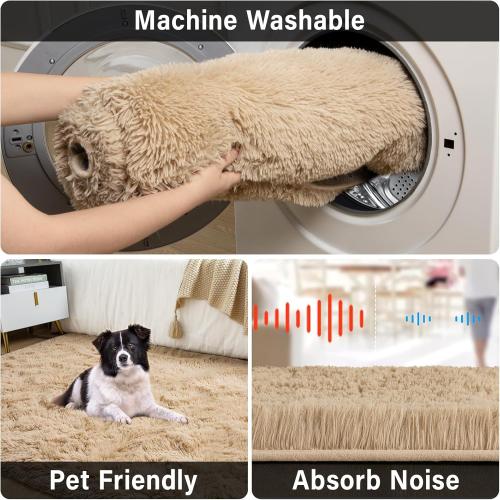 Merelax Soft Modern Indoor Large Shaggy Rug for Livingroom Bedroom Dorm Kids Room Home Decor, Non-Slip Plush Fluffy Furry Fur Area Rugs Comfy Nursery Accent Floor Carpet 9x12 Feet, Light Tan