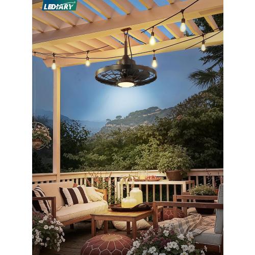 LEDIARY 20 Outdoor Ceiling Fan with Lights,IP65 Waterproof Gazebo Hanging Fan with Remote Control Smart App, Plug in Caged Ceiling Fan with 3CCT 6-Speeds for Patio Porch Pergola(Black)