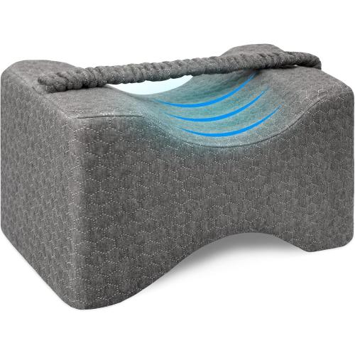 Memory Foam Knee Pillow, Leg Pillow for Side Sleeping, Contour Support Ergonomic Knee Pillow with Cover and Strap, for Side Sleepers, Spine Alignment, Hip, Back and Joint Pain Relief