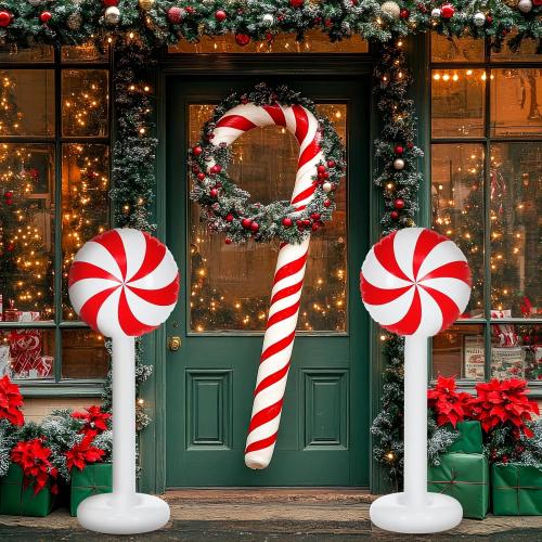 4 Pcs Christmas Inflatables Candy Outdoor Decorations 4 FT Christmas Candy Inflatable Column Blow up Decoration for Winter Xmas Lawn Yard Garden Home Decor(Red, White)