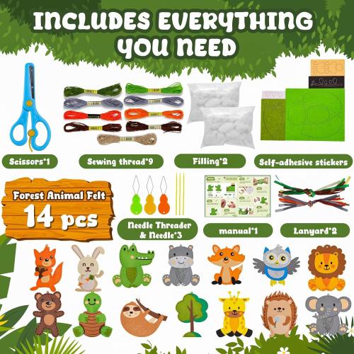 Garma Animal Sewing Kit for Kids - 14 in 1 Kids Sewing Crafts Kit for Beginners - Mini Sewing Kits for Kid 5-8 8-12 - Easy Sew Your Own Felt Animals DIY Craft Set for Boys & Girls Birthday