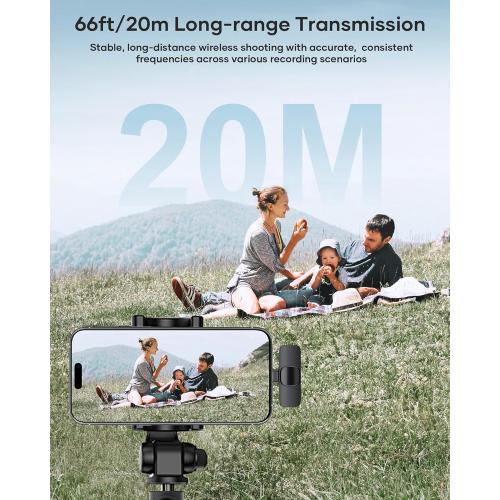 2 Pack Wireless Lavalier Microphone for iPhone iPad and Android Phone, Lapel Mic Plug and Play Wireless Mic Noise Reduction Mini Microphone for Video Recording Interview Podcast Vlog YouTube Tiktok