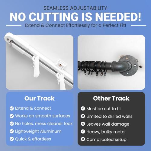 Adjustable Wall or Ceiling Mounted Curtain Track – No Cutting Needed & Extends 2.8 to 5.7 ft - Lightweight Aluminum Retractable Curtain Track System with Curtain Track Hooks & Rollers