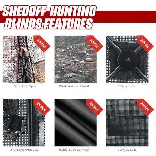 Wide Bottom Hunting Blind 3/4 Person with Portable Chair, 270/360 Degree See Through Pop up Ground Blinds for Deer Turkey Duck Hunting, Bow Hunting Adjust Windows with Silent Zipper
