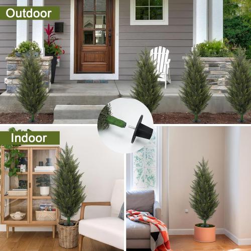 3.6FT Fake Topiary Trees Artificial Outdoor 2 Pcs UV Resistant Shrubs | Faux Cedar Tree for Outdoor Patio, Porch, Garden Indoor Planters Home Decoration