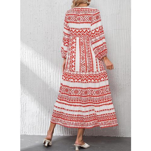 Size M...Dokotoo Women Boho Maxi Dresses 2026 V Neck Long Puff Sleeve Smocked Ruffle Flowy Casual Dress