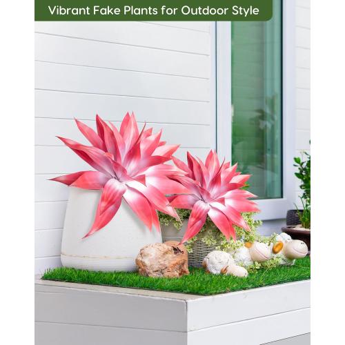 Velener Artificial Agave Plant Set, 28 Inch, Faux Aesthetic Plants for Home Decor, Realistic Fake Red and White Agave Plants Indoor Without Pot, Set of 2