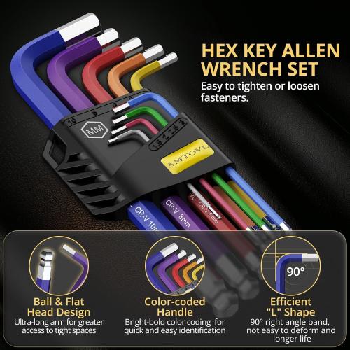 AMTOVL Hex Key Set, 9PCS Metric Allen Key Set, 1.5-10MM, Long Ball End