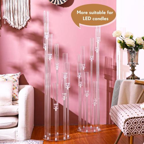 Vesici 4 Pcs 8 Arm Acrylic Candelabra Centerpieces for Tables 49.6 x 11 Inch Candlesticks Holder Clear Acrylic Candle Holder for Wedding Ceremony Floor Home Dinner Party, Fit 0.8 LED Candle