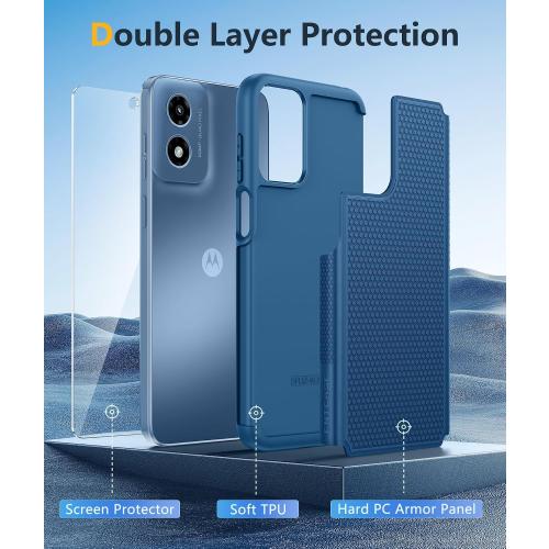 FNTCASE for Moto G-Play 2024 Case: Dual Layer Non Slip Military Grade Blue