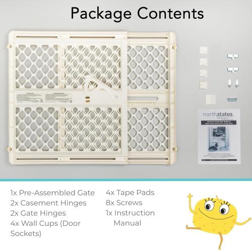 Toddleroo by North States - Supergate Ergo Baby Gate: Plastic Baby Gate for Stairs & Doorways - Adjustable Indoor Safety Gate - Made in USA - 26 to 42 Inches Wide - 26 Inches Tall - Ivory